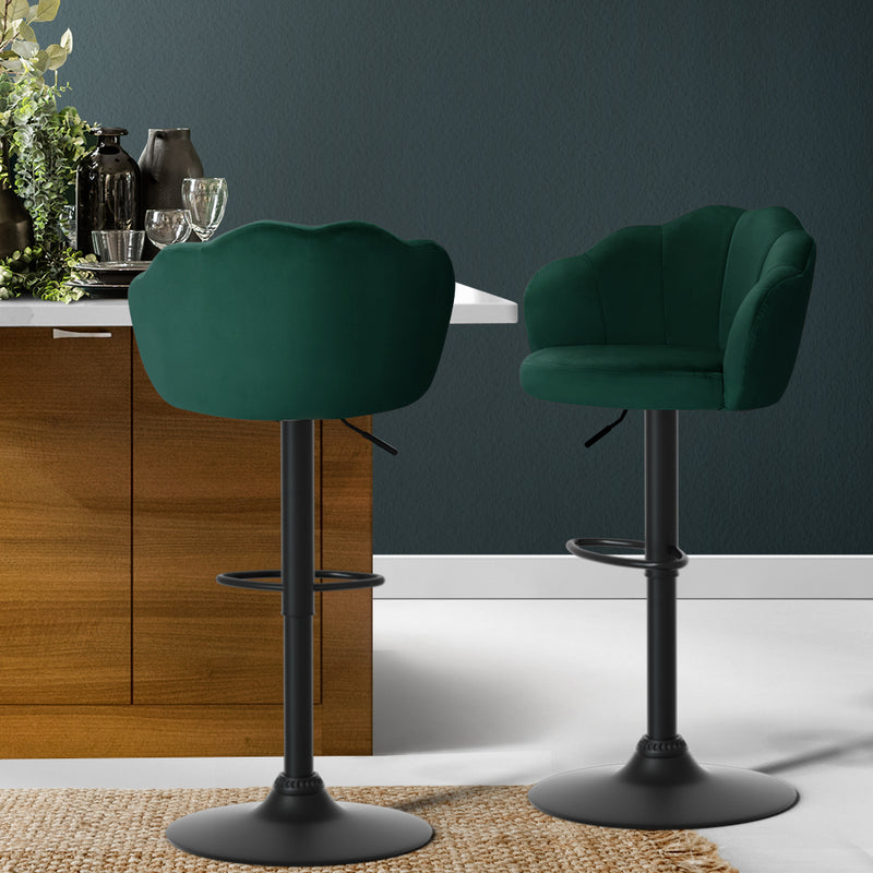 Set of 2 - Velvet Gas Lift Chairs - Green