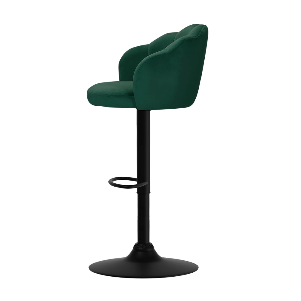 Nessah Velvet Gas Lift Bar Stools – Green – Set of 2