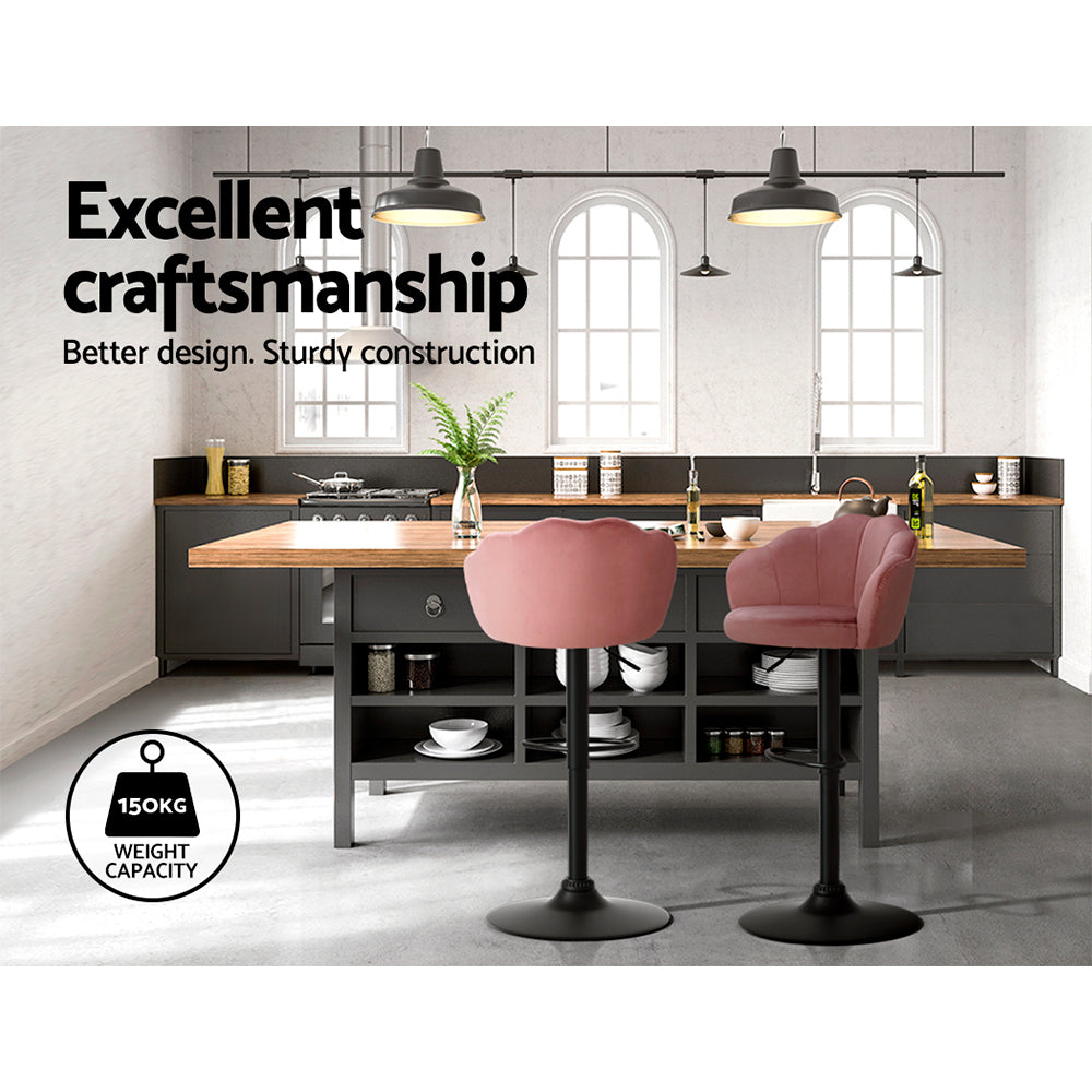 Nessah Gas Lift Velvet Bar Stools – Pink – Set of 2