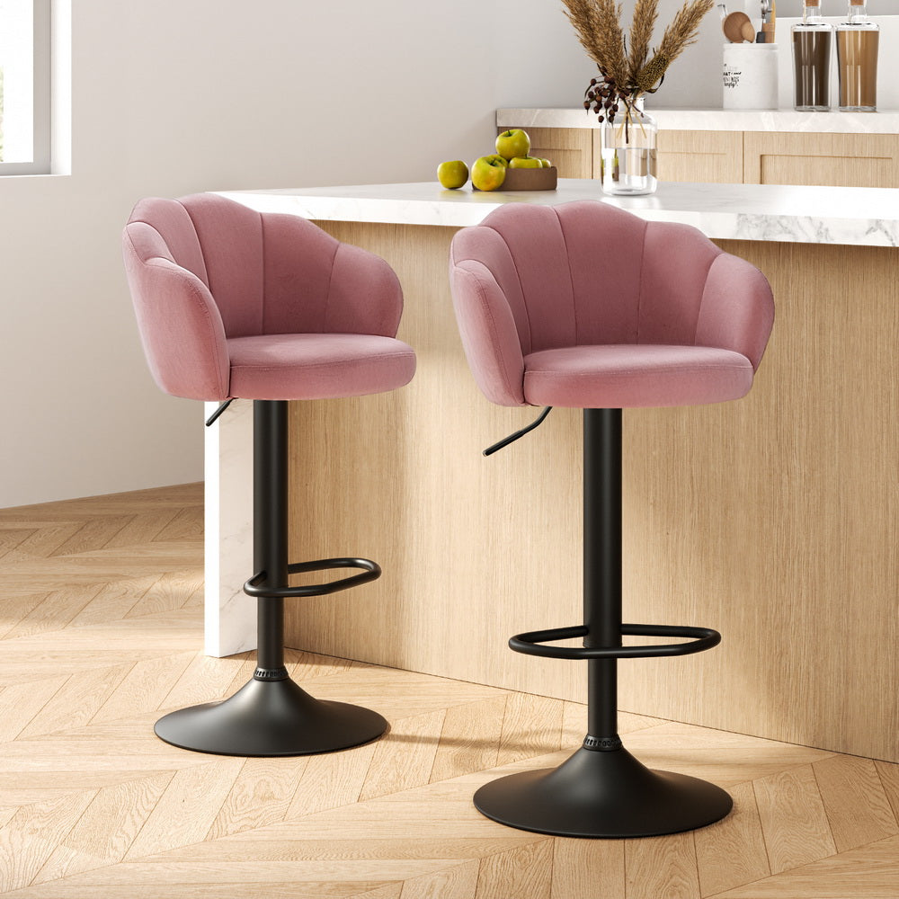 Cove 2x Bar Stools Gas Lift Velvet Pink