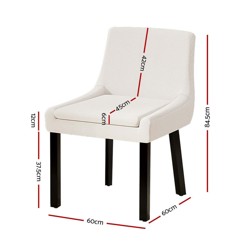 4 x Corduroy Dining Chairs – Beige, Wooden Legs