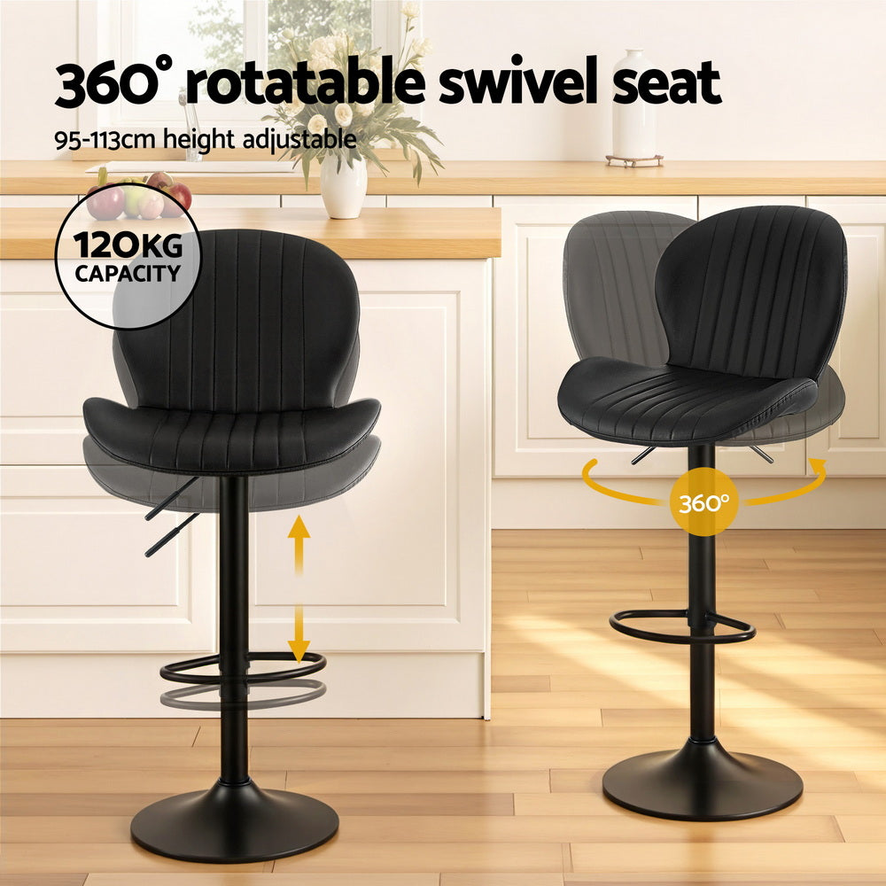 Atlas Swivel Gas Lift Bar Stools with Shell Design – Black – Set of 2