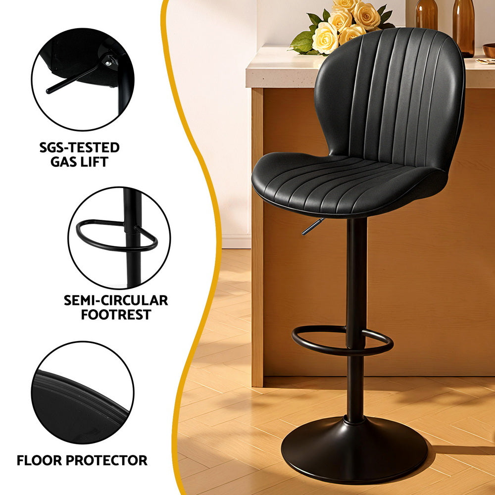 Atlas Swivel Gas Lift Bar Stools with Shell Design – Black – Set of 2