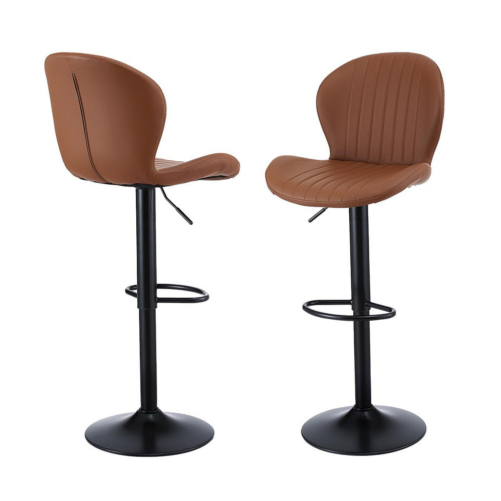 Nova 2x Bar Stools Kitchen Swivel Gas Lift Counter Chair Shell Leather Brown