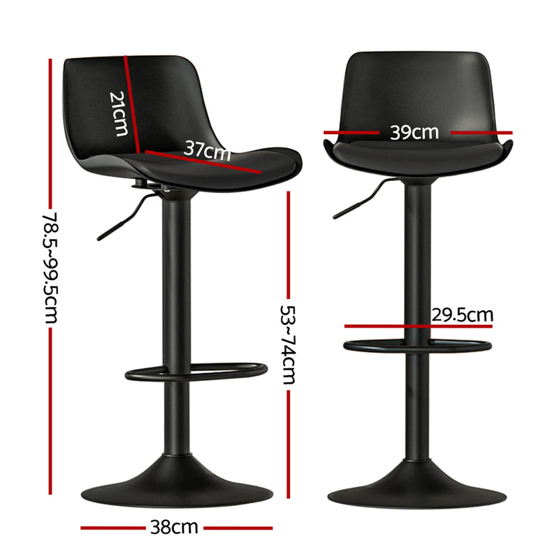 2 x Gas Lift Bar Stools – Padded Seat, Black