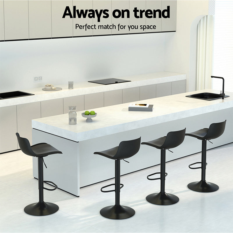 2 x Gas Lift Bar Stools – Padded Seat, Black