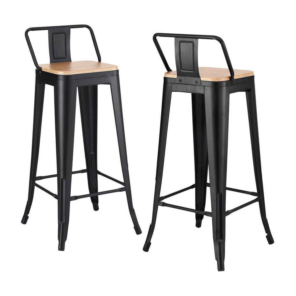 Nova 2x Bar Stools Kitchen Counter High Chair Dining Stackable Metal Black