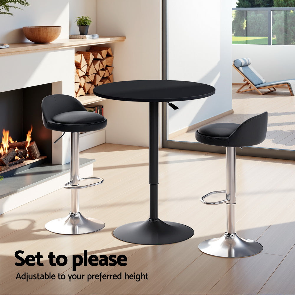 Meridian Bar Table & Stool Set – Black & Silver – Set of 3