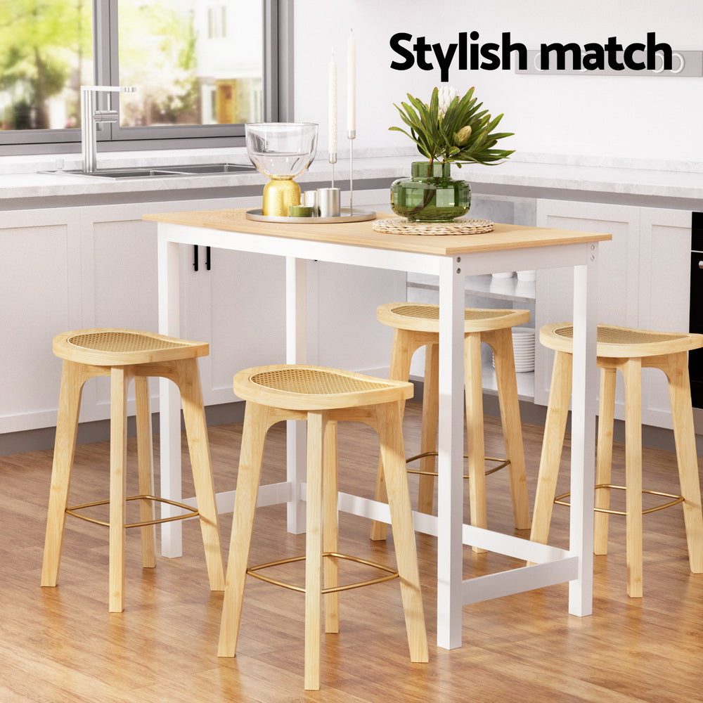 Halston Bamboo Bar Table and Stool Set – Pine & Natural – Set of 4