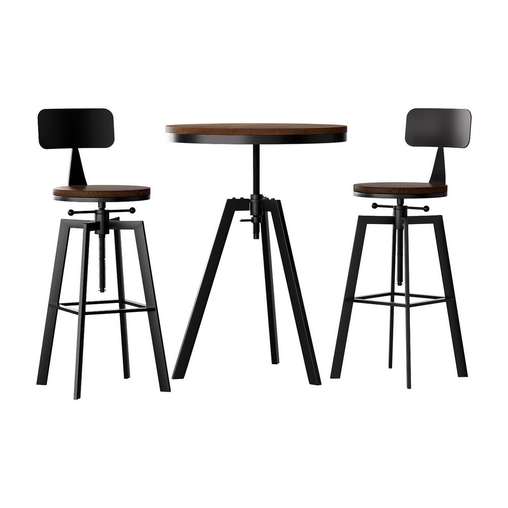 Alderon Industrial Bar Table & Stool Set – Brown – Set of 3