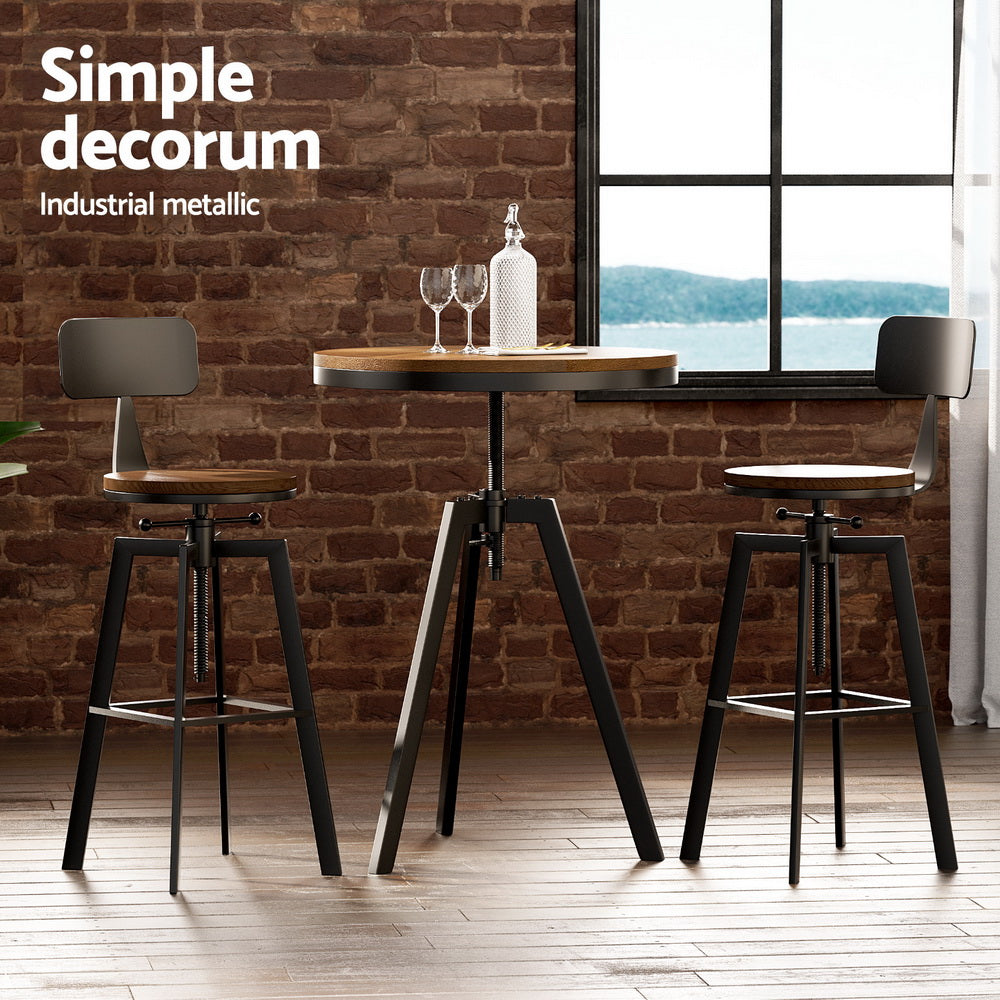 Alderon Industrial Bar Table & Stool Set – Brown – Set of 3
