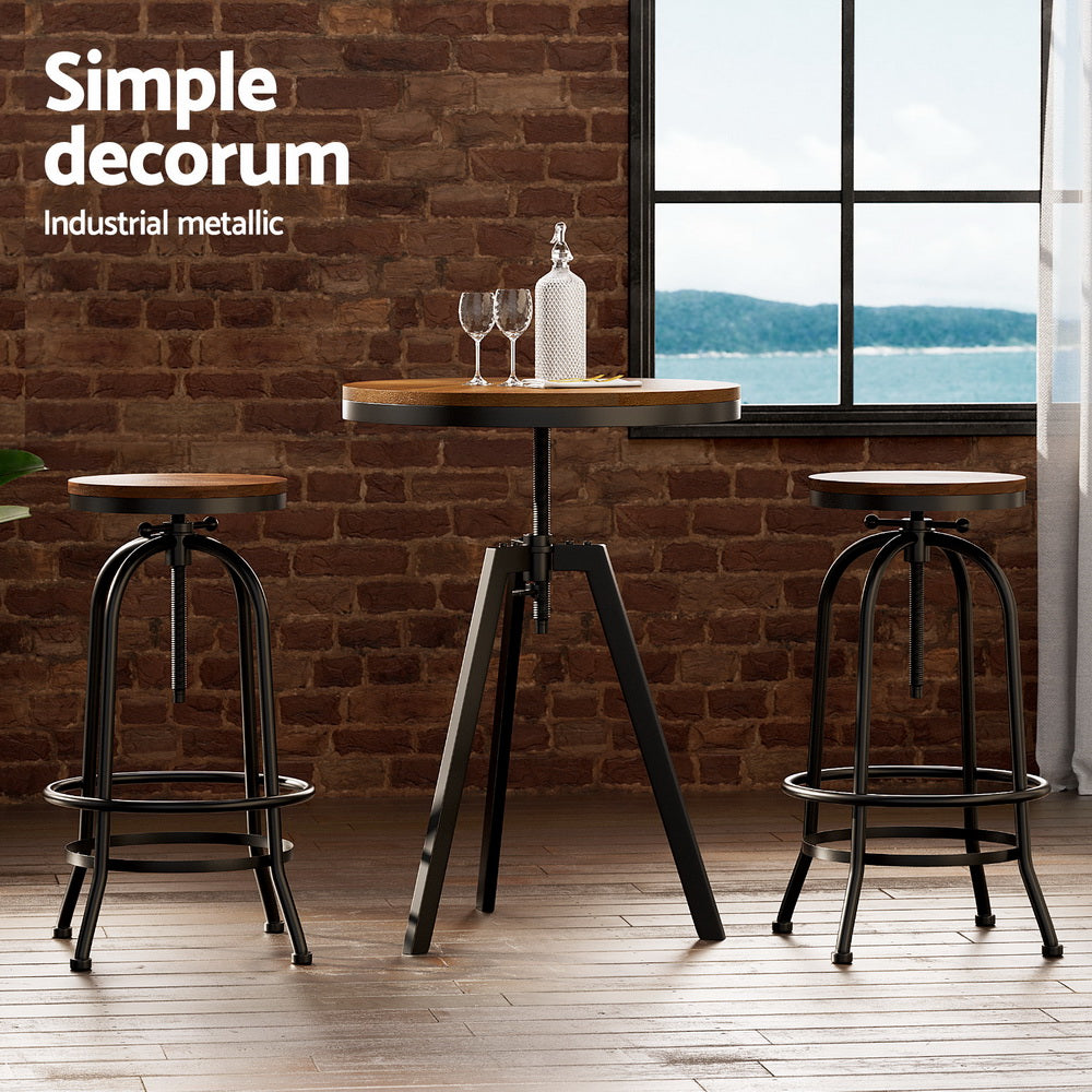 Serano Industrial Bar Table and Stool Set – Brown & Black – Set of 2