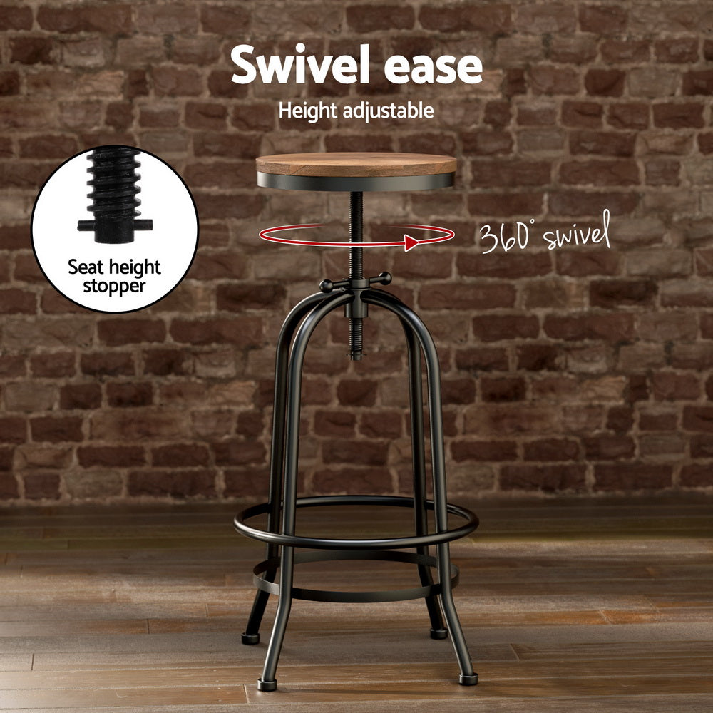 Serano Industrial Bar Table and Stool Set – Brown & Black – Set of 2