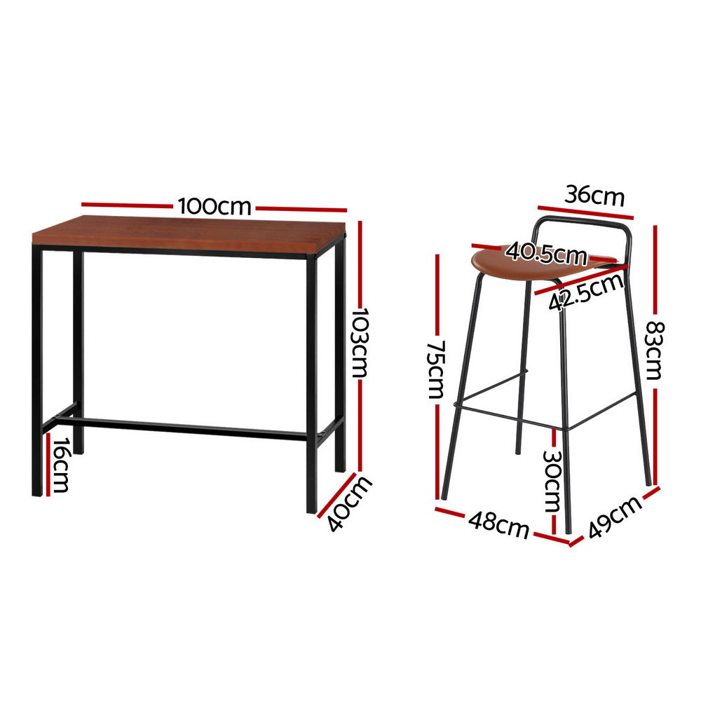 Meridian Bar Table & Stool Set – Brown – Set of 3