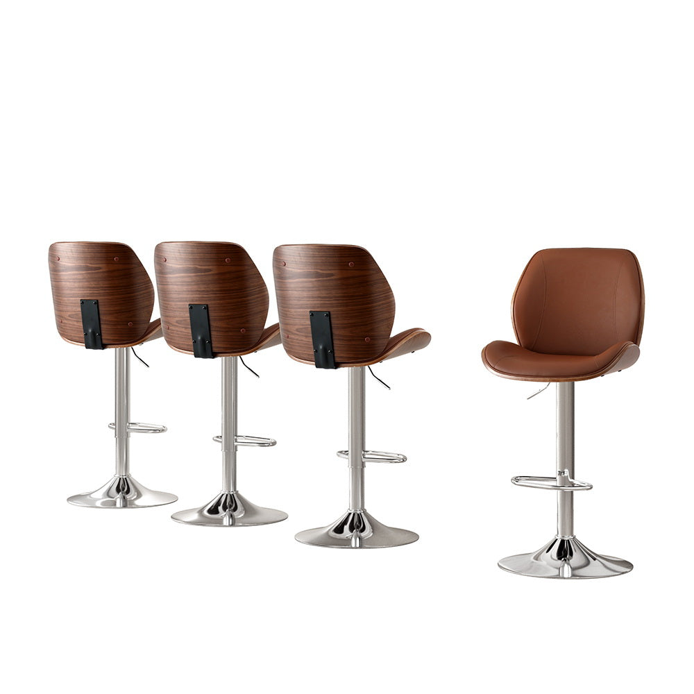 Haven 4X Bar Stools Bentwood Adjustable Kitchen Counter Chair Leather Brown