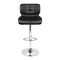 Set of 2 - Leather Gas Lift Bar Stools - Black and Chrome