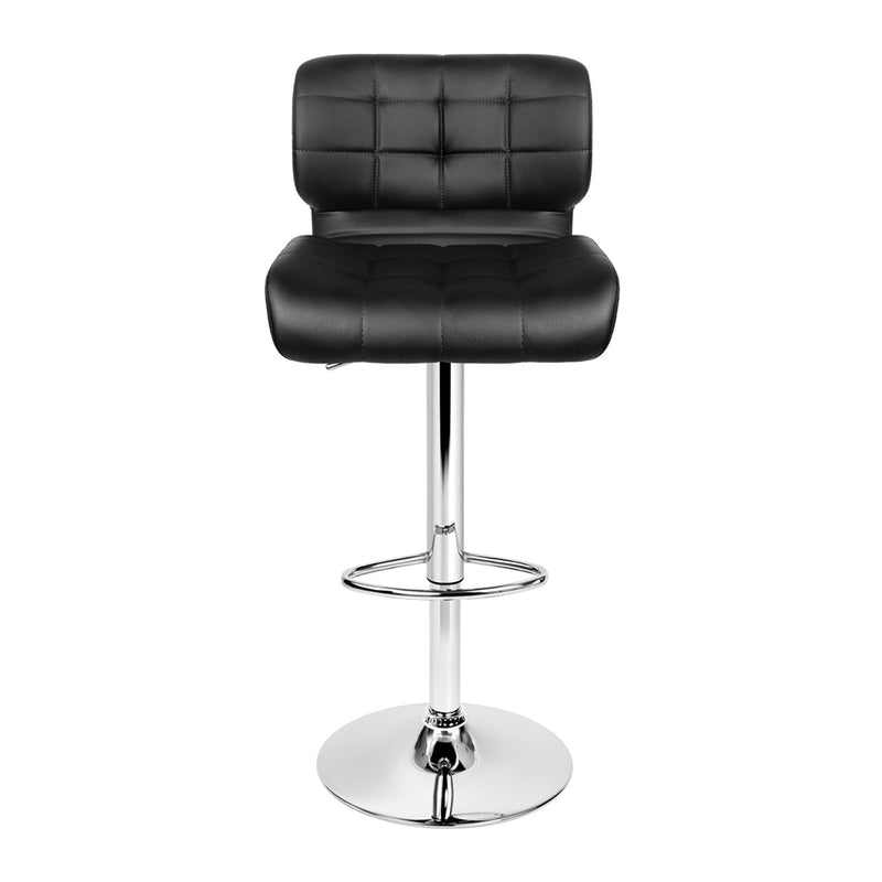 Set of 2 - Leather Gas Lift Bar Stools - Black and Chrome