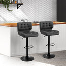 Set of 2 - Gas Lift Plush Leather Bar Stools - Black and Grey