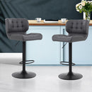 Set of 2 - Gas Lift Plush Leather Bar Stools - Black and Grey