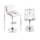 Set of 2 - Leather Gas Lift Bar Stools - White and Chrome