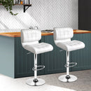 Set of 2 - Leather Gas Lift Bar Stools - White and Chrome