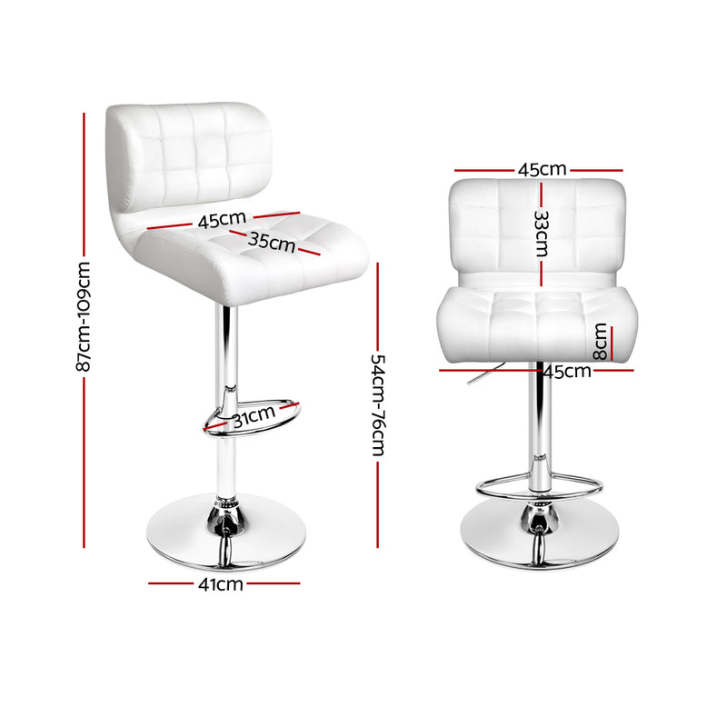 Set of 4 - Leather Gas Lift Bar Stools - White and Chrome