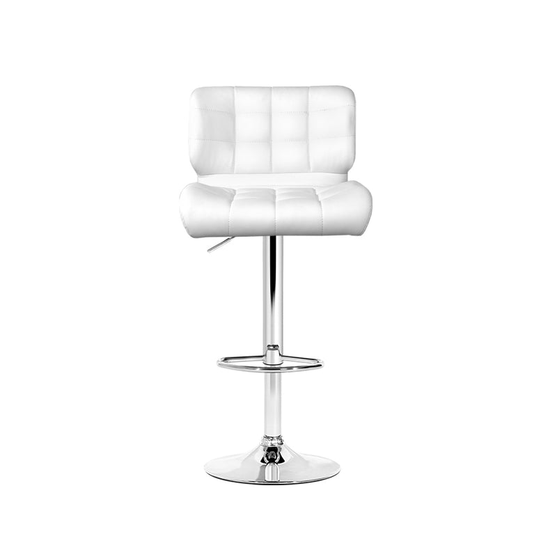 Set of 4 - Leather Gas Lift Bar Stools - White and Chrome