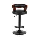 Set of 2 - Metal & Wooden Gas Lift Leather Barstools - Black