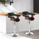 Set of 2 - Wooden Gas Lift Bar Stools - Black and Wood