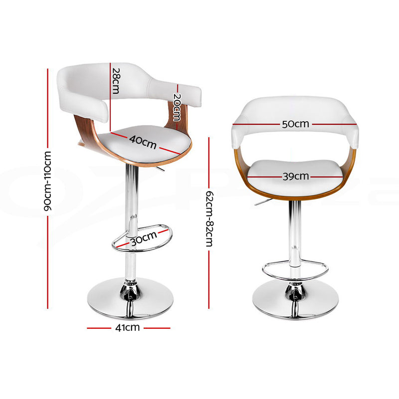 Wooden Leather Bar Stool - White and Chrome