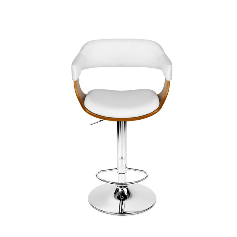 Wooden Leather Bar Stool - White and Chrome