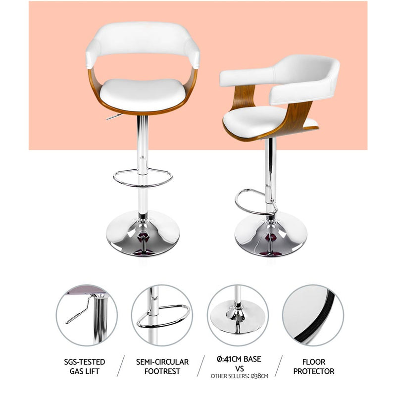 Wooden Leather Bar Stool - White and Chrome