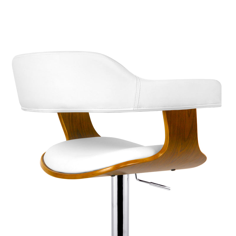 Wooden Leather Bar Stool - White and Chrome