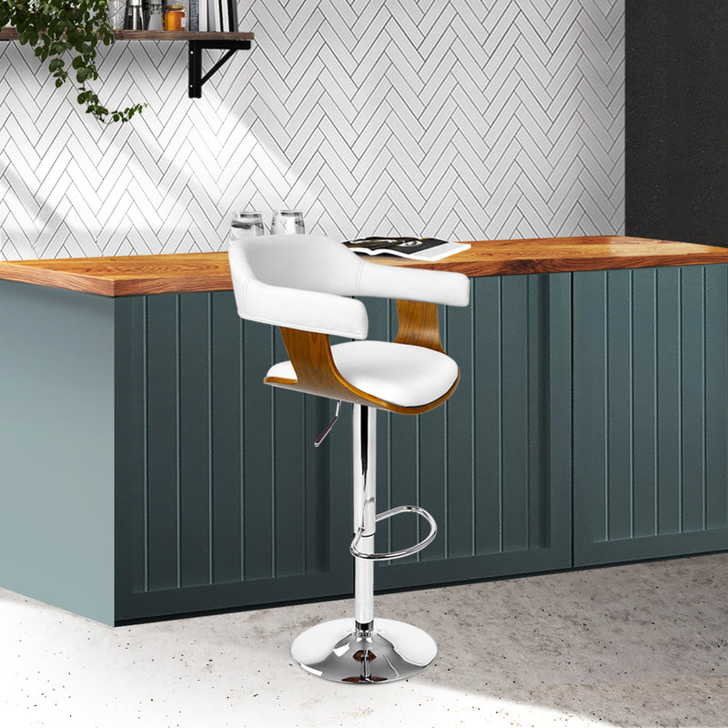 Wooden Leather Bar Stool - White and Chrome