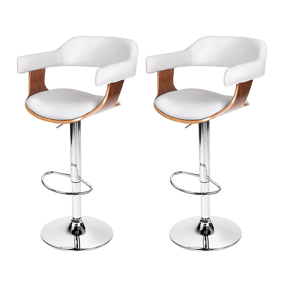 Valencia Gas Lift Bar Stools with Armrests – White – Set of 2