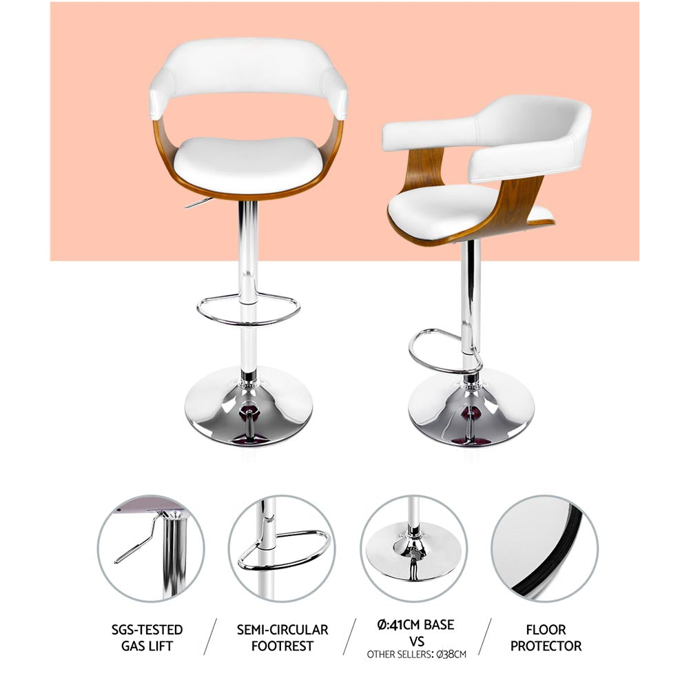 Valencia Gas Lift Bar Stools with Armrests – White – Set of 2