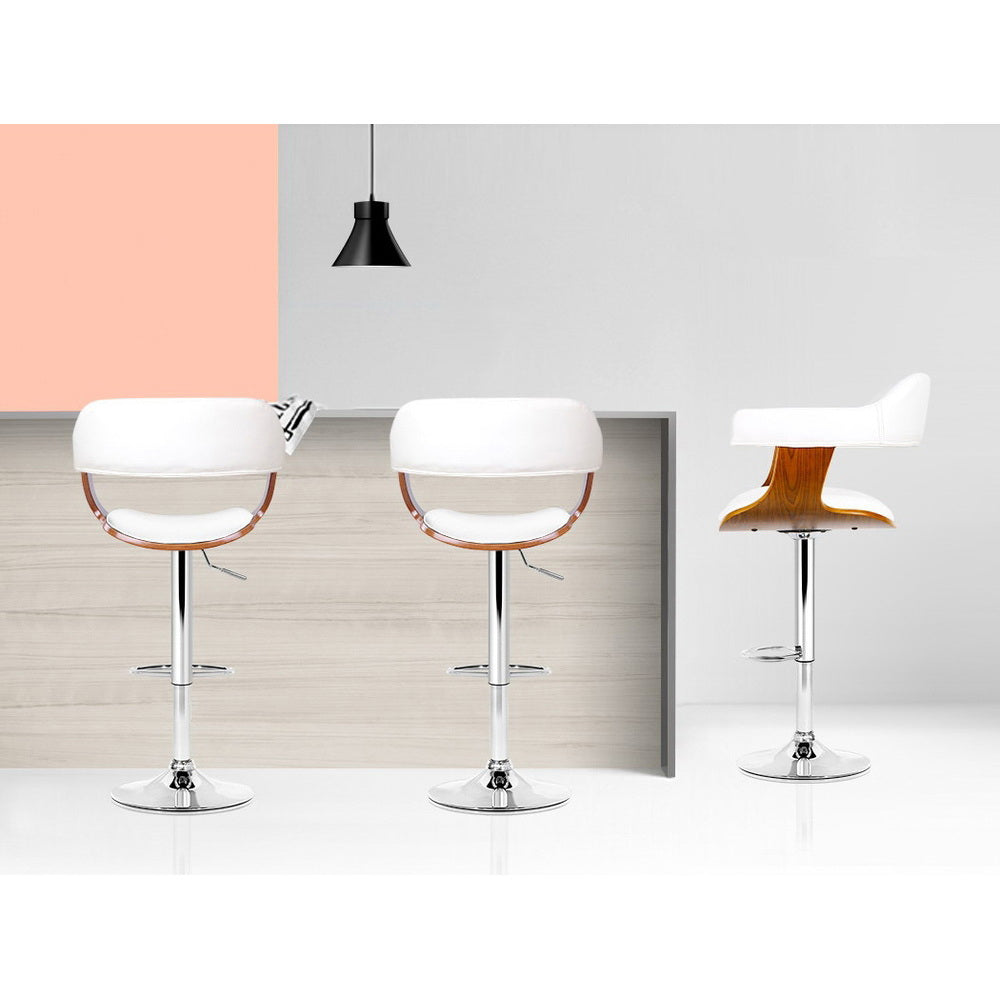 Valencia Gas Lift Bar Stools with Armrests – White – Set of 2