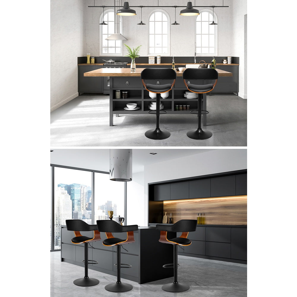 Kairo Leather Bar Stools with Armrests – Black – Set of 2