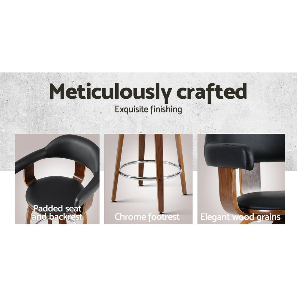 Priscus Swivel Bar Stools – Black Leather – Set of 2