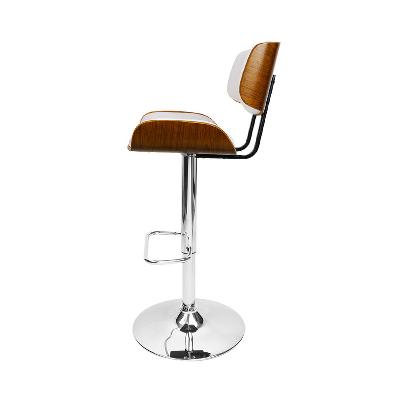 Wooden Gas Lift Bar Stool - White and Chrome