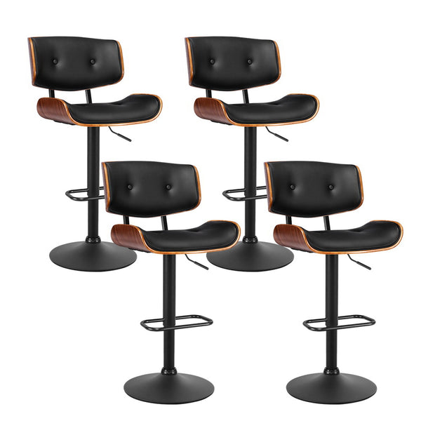 Artiss Set of 4 Kitchen Bar Stools Gas Lift Stool Chairs Swivel Barstool Leather Black