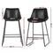 Set of 2 - Metal & Leather Bar Stool Dining Chairs - Black