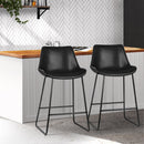 Set of 2 - Metal & Leather Bar Stool Dining Chairs - Black