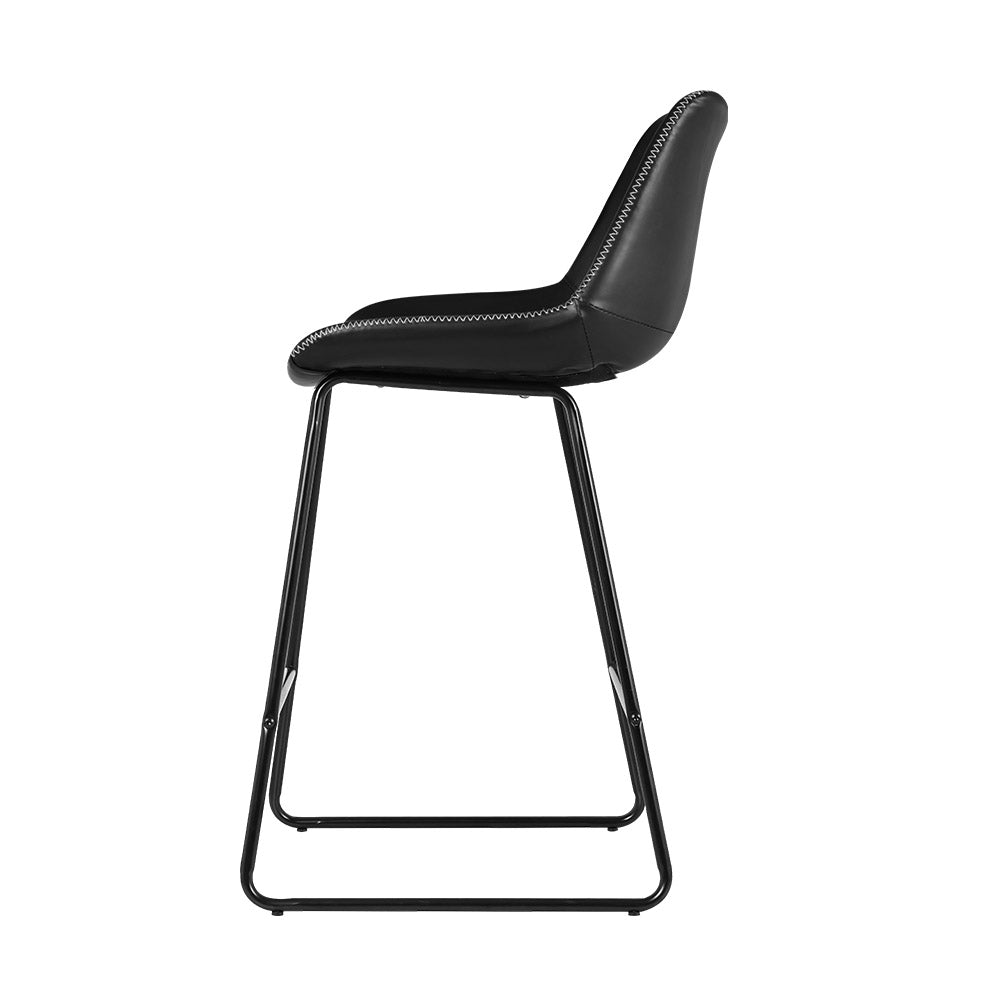 Valentina Metal & Leather Bar Stool Dining Chairs – Black – Set of 2