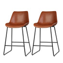 Artiss Set of 2 Bar Stools Kitchen Metal Bar Stool Dining Chairs PU Leather Brown