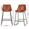 Set of 2 - Metal & Leather Bar Stool Dining Chairs - Brown