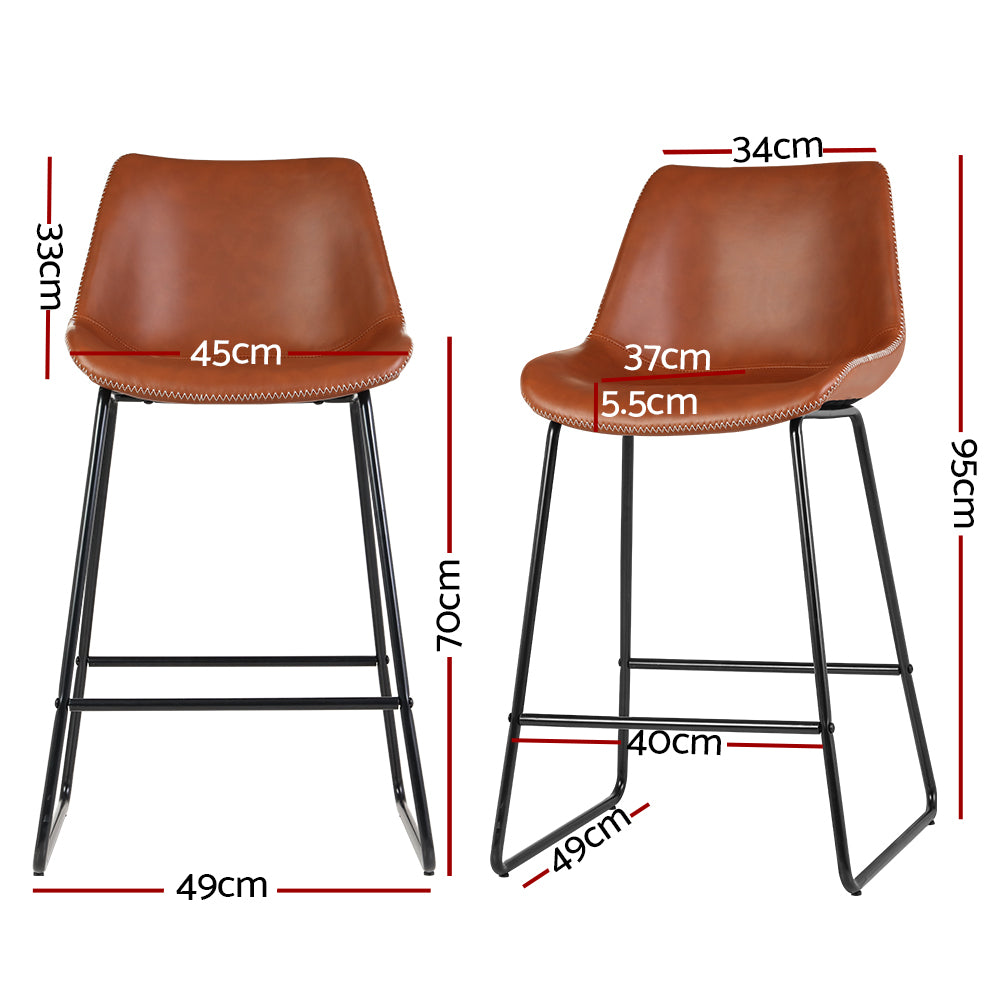 Alderon Leather Bar Stools – Brown – Set of 2