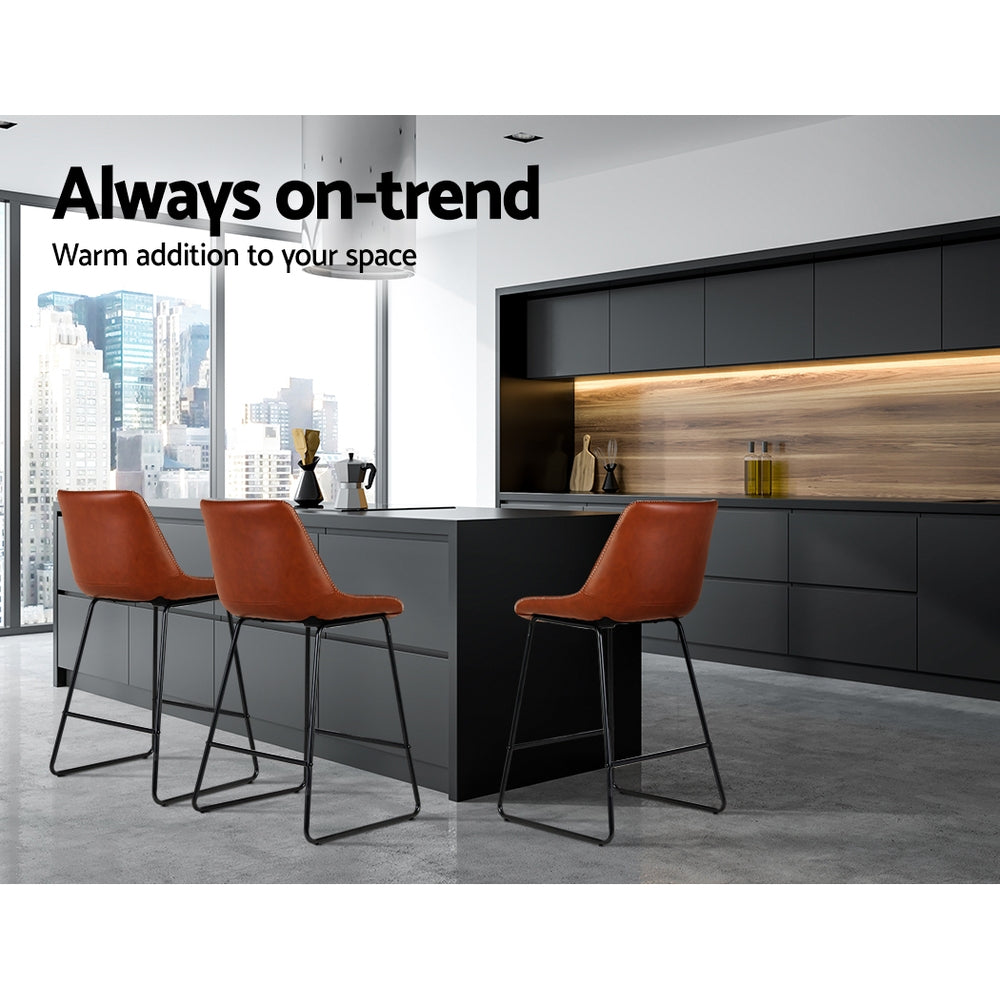 Alderon Leather Bar Stools – Brown – Set of 2