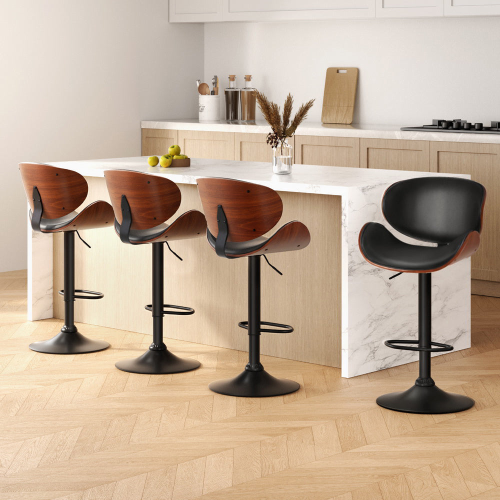 Nova 4x Bar Stools Gas Lift Leather Padded Black