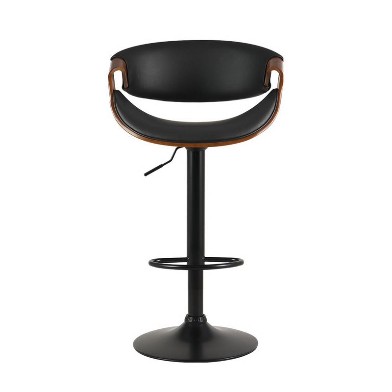 Gas Lift Wooden & Leather Bar Stool - Black